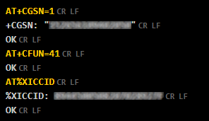 Retrieval of IMEI and CCID using AT-commands